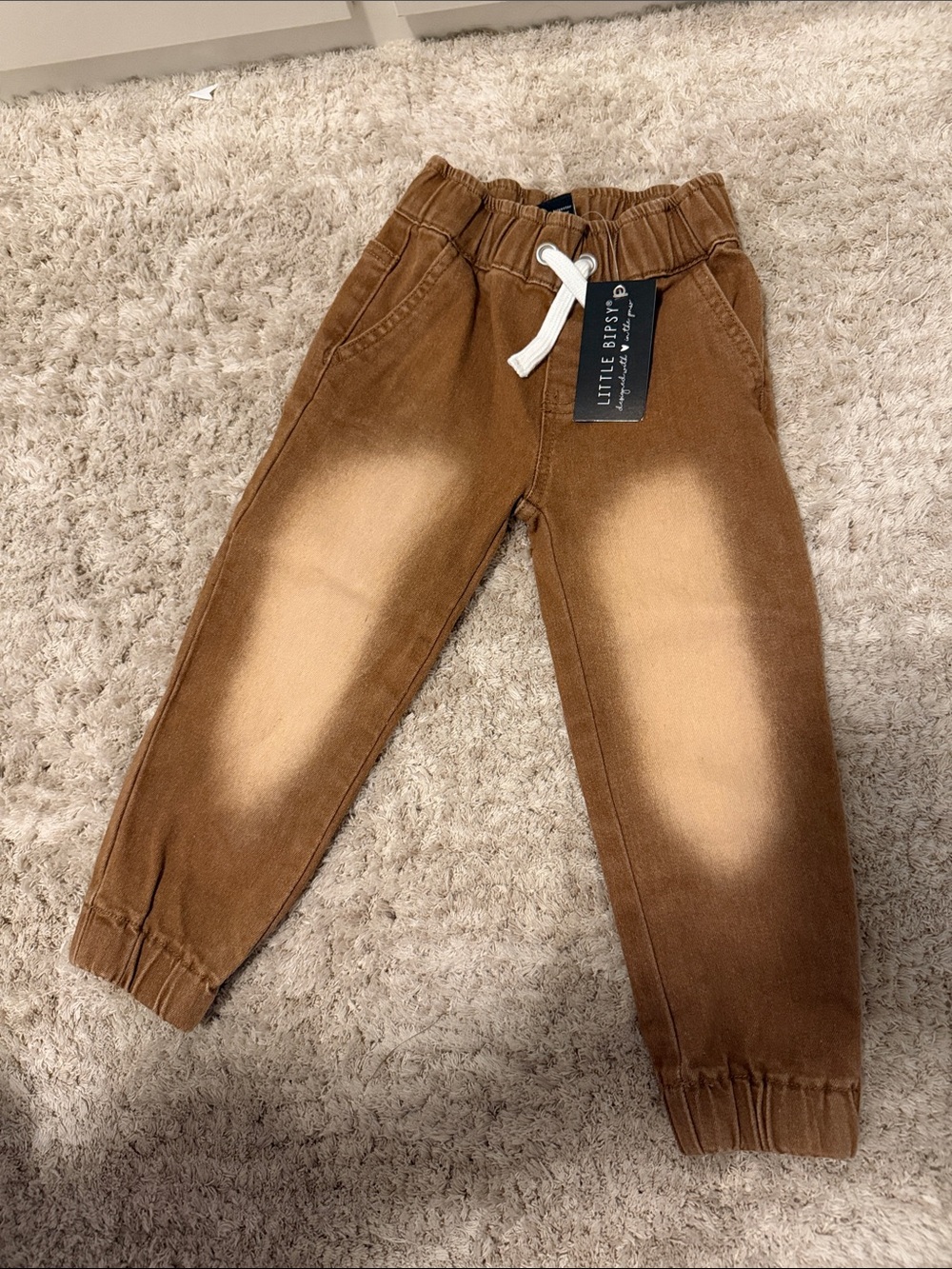 Little Bipsy Brown Tie-Waist Kids Jogger Pants 2/3T NWT